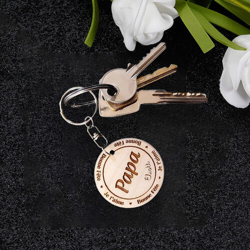 Personalized Name Circle Wooden Keychain Perfect Present for Papa