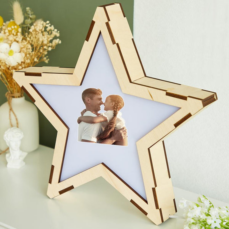Luz nocturna personalizada de madera con foto de regalo para hijos