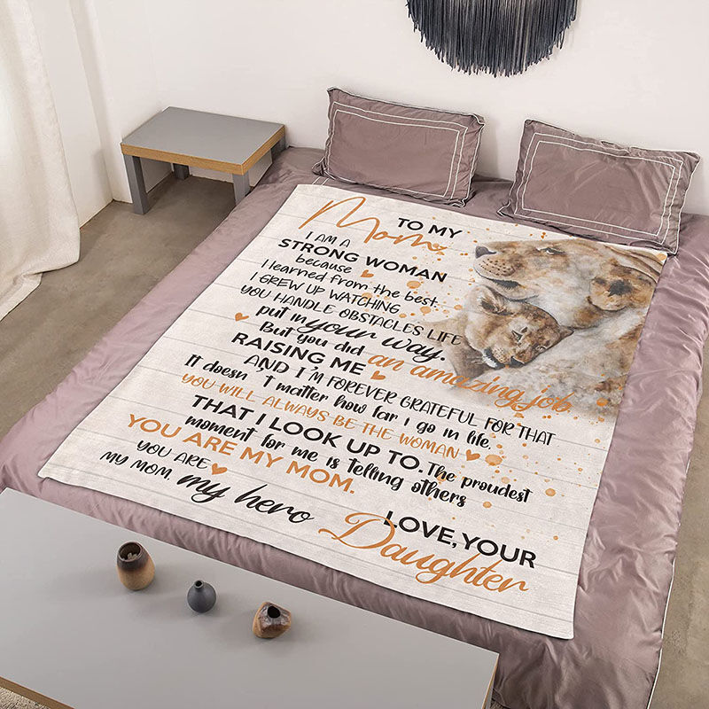 Personalized Flannel Letter Blanket Lion Pattern Blanket Gift from Daughter for Mom