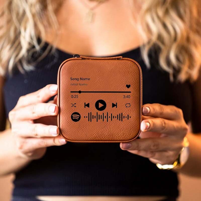 Joyero cuadrado personalizado de código de música Spotify para ella cuero PVC