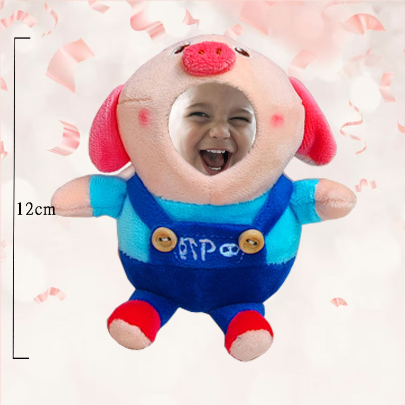 Personalized 3D Custom Face Doll Blue Pig Plush Doll Keychain