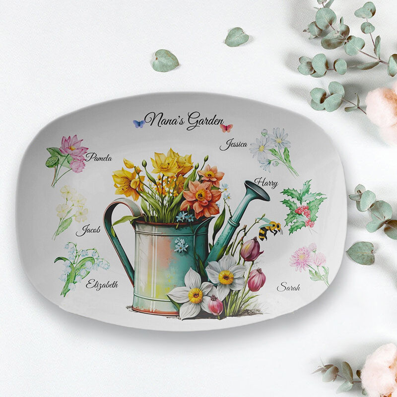Personalized Birthflower And Name Plate Great Gift "Flowers in Watering Can"