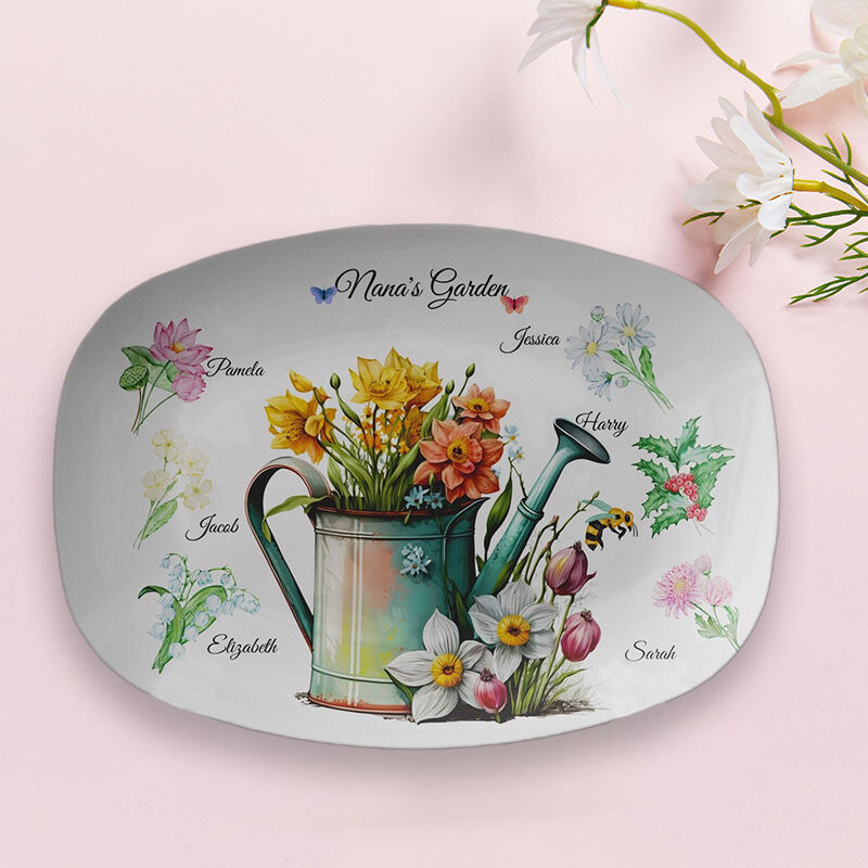 Personalized Birthflower And Name Plate Great Gift "Flowers in Watering Can"