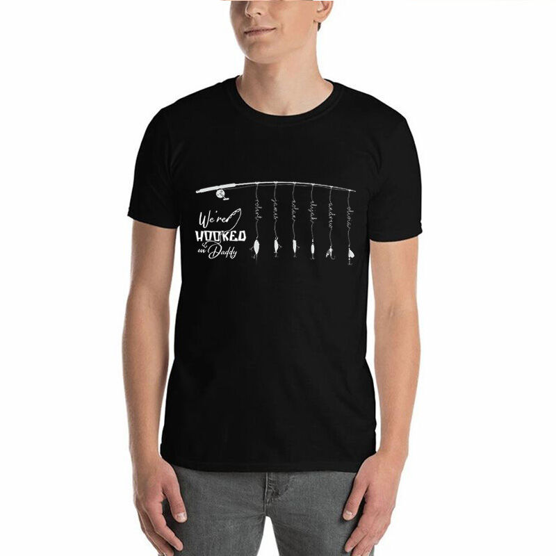 Camiseta con nombre personalizado para padre dibujo de caña de pesca