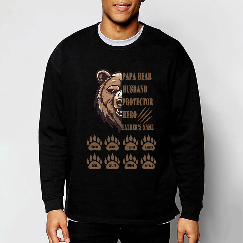 Personalized Sweatshirt Papa Bear with Pawprint Custom Name for Super Father