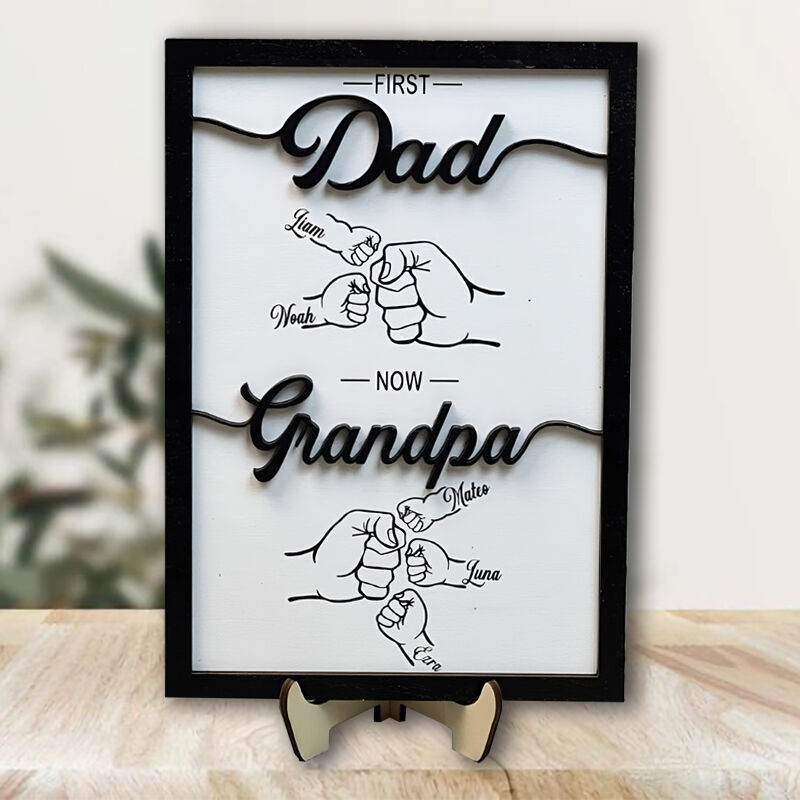 Personalized Name Puzzle Frame First Dad Now Grandpa Fist Bump with Custom Name for Father's Day