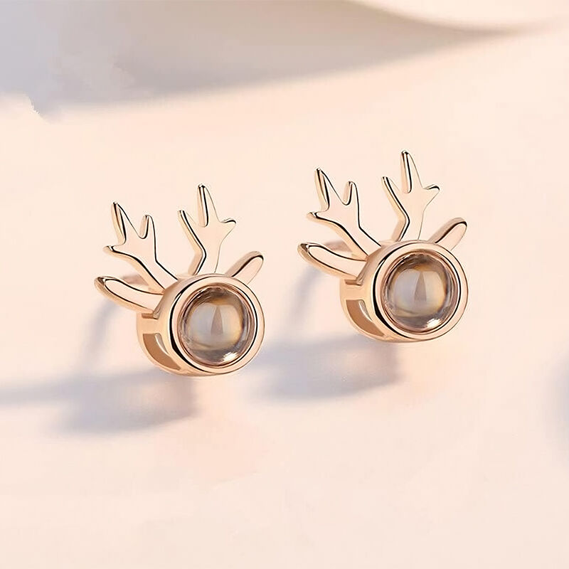 Personalized Picture Projection Earrings Exquisite Deer Horn Pattern