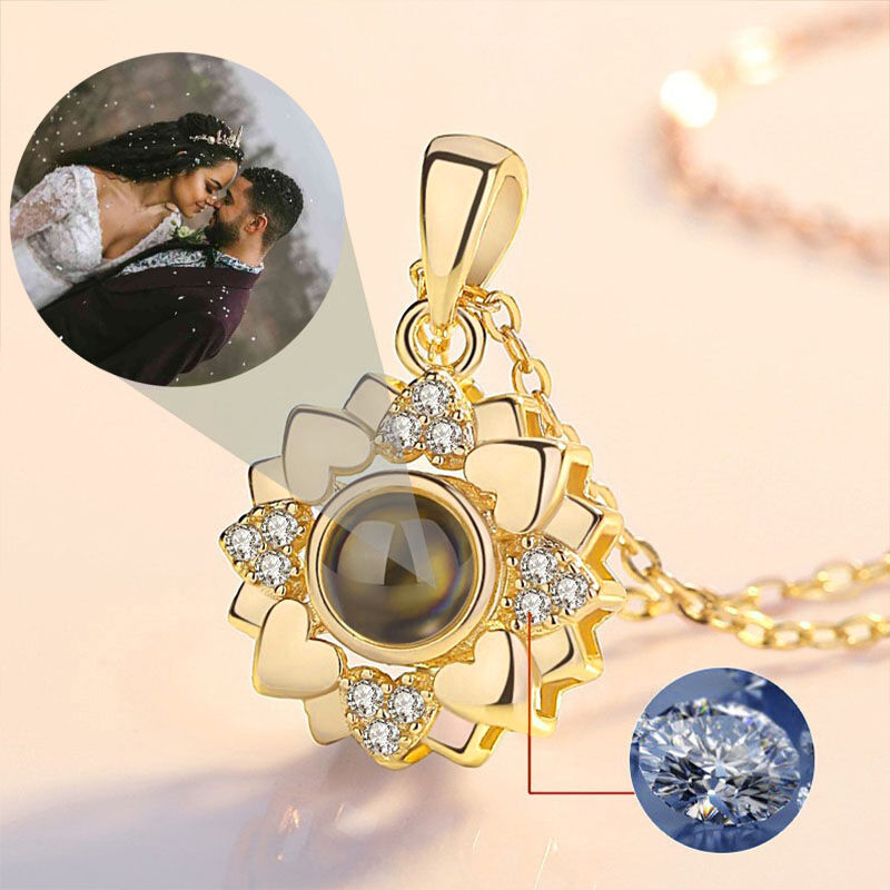 Personalized Photo Projection Necklace- Sunflower