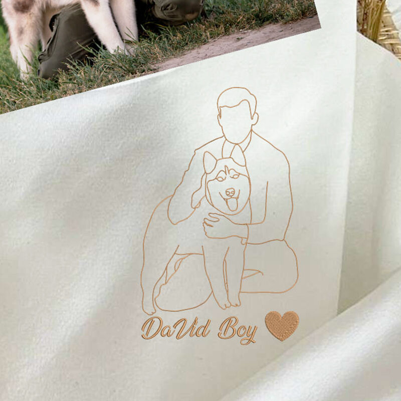 Personalized Sweatshirt Custom Embroidered Photo Line Drawing of Pet and People Gift for Pet Loving Dad