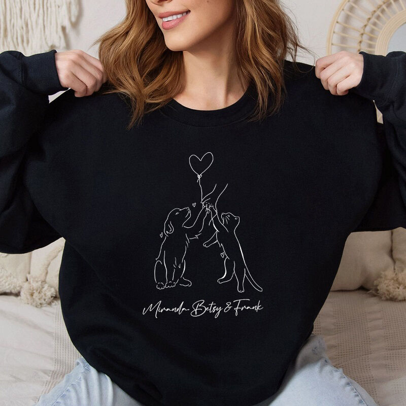 Personalized Sweatshirt Hold Your Puppy and Kitten's Paws Pattern Great Gift for Pet Lovers