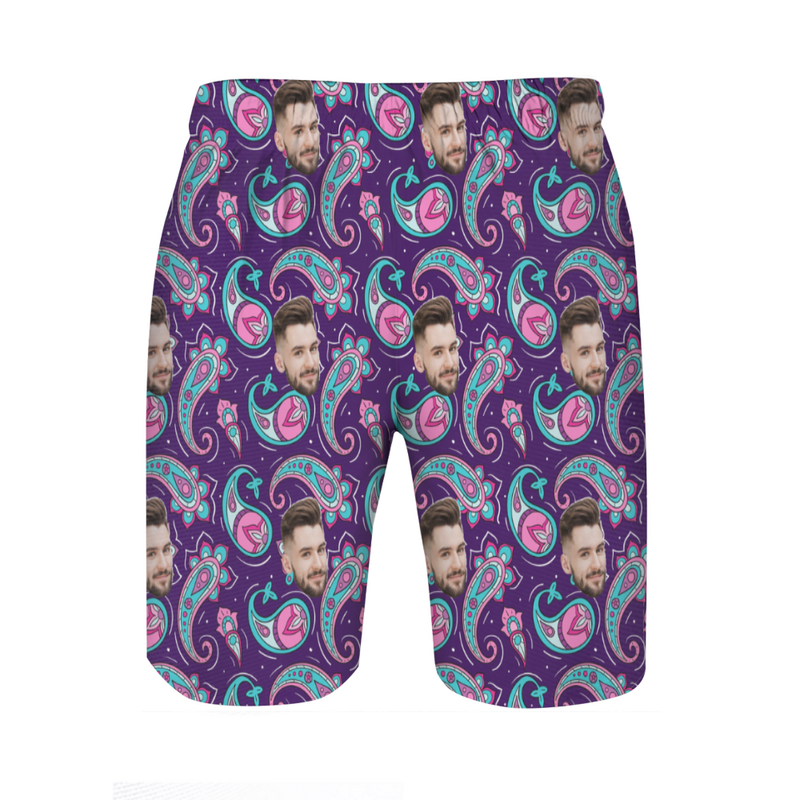 Personalized Picture Men's Purple Beach Shorts Perfect Gift for Family