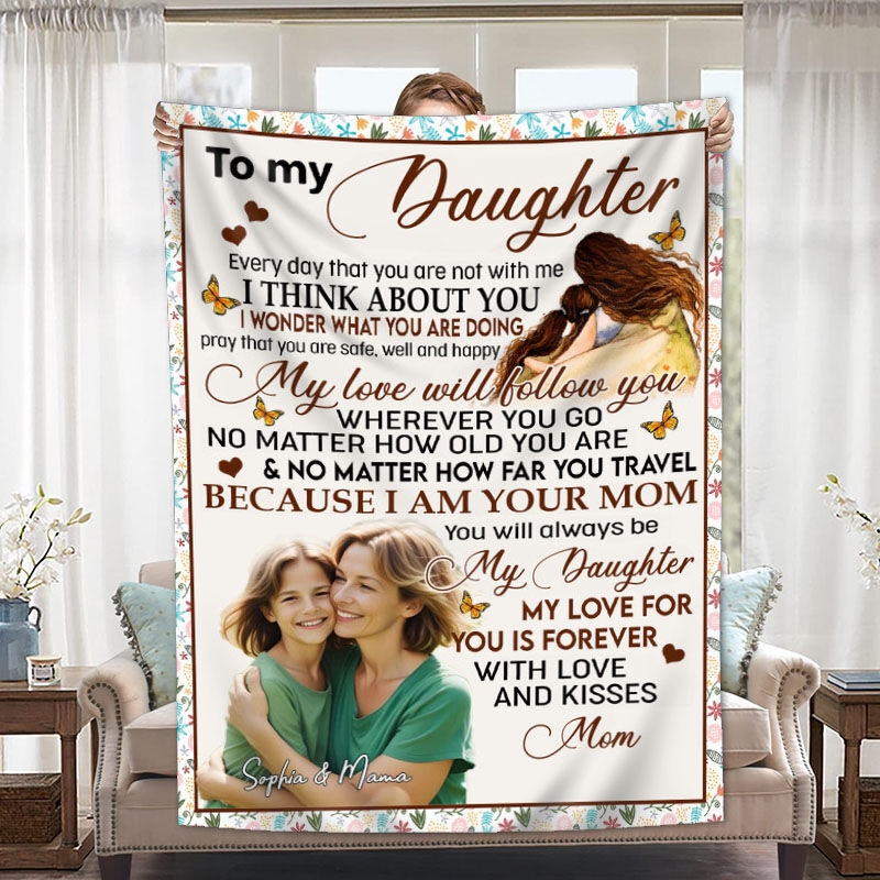 Personalized Picture Blanket with Beautiful Butterflies Perfect Gift for Daughter