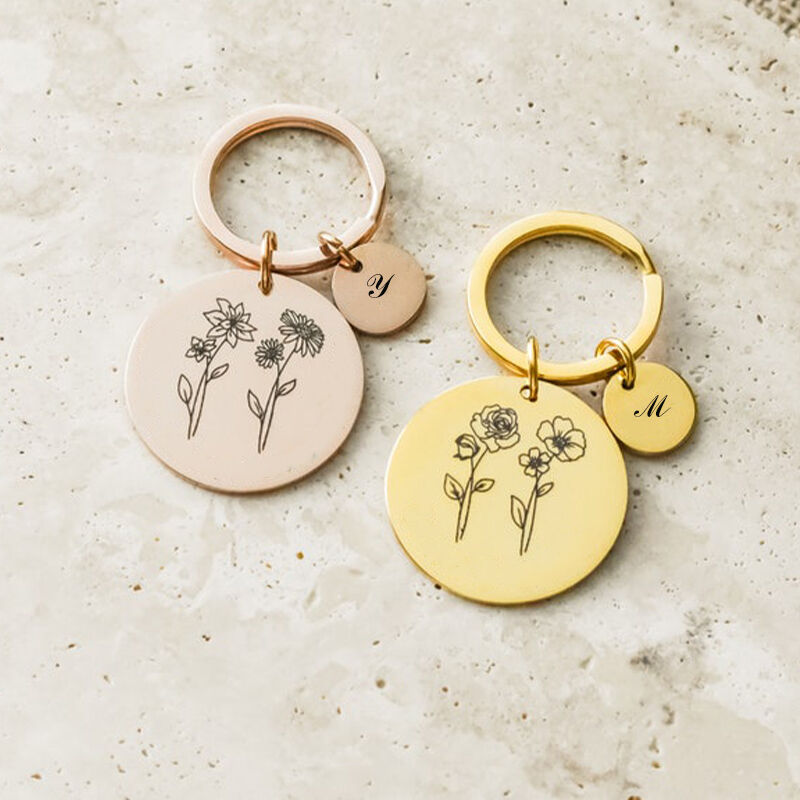 Personalized Birthday Flower Keychain Customized Text Birthday Gift For Mom