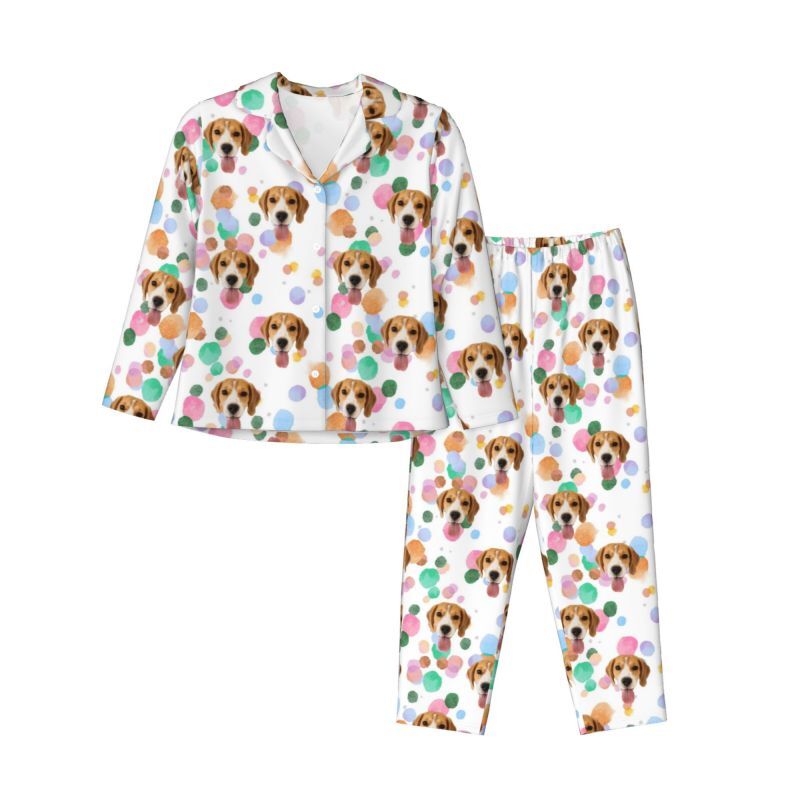 Personalized Pajamas Custom Pet Photo Colorful Ink Dots Pattern Design Vibrant Gift for Her Family