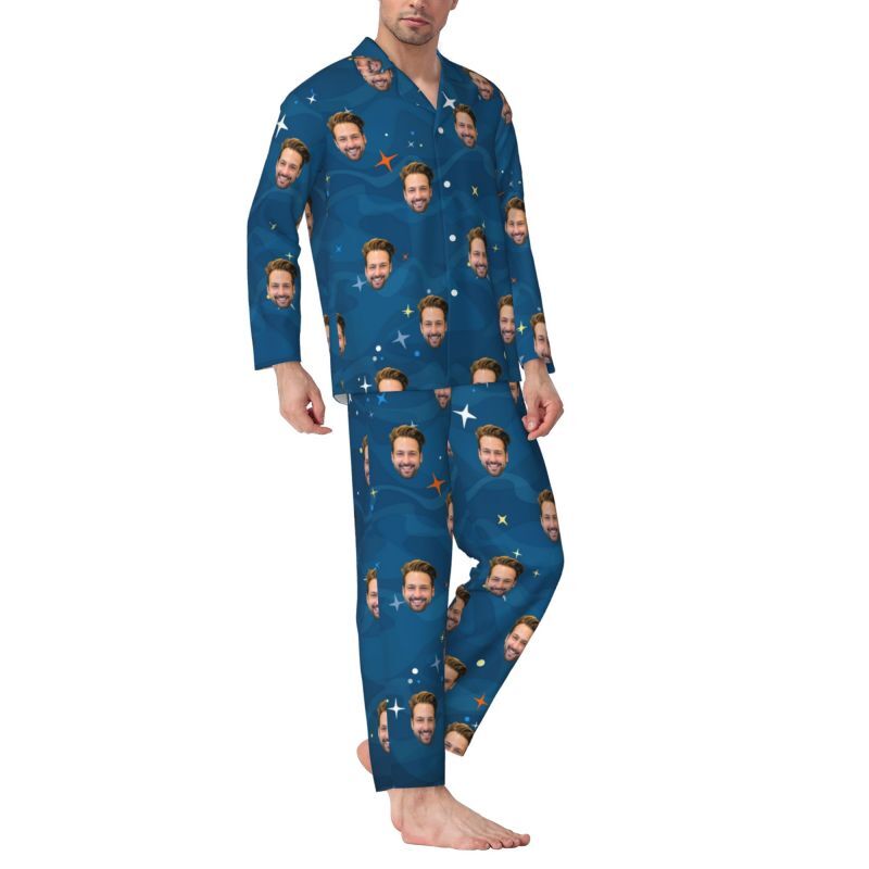 Gepersonaliseerde pyjama aangepaste foto blauwe sterrenhemel Patroon ontwerp geweldig cadeau voor hem familie