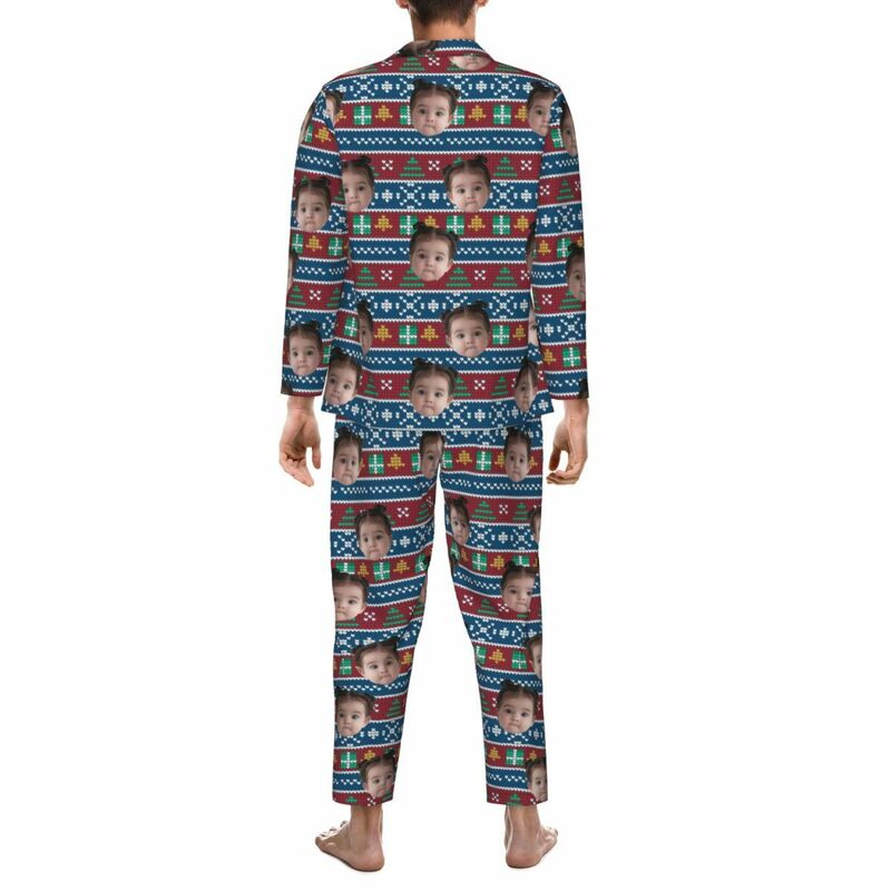 Personalized Pajamas Custom Photo Classic Christmas Elements Pattern Design Attractive Gift for Family