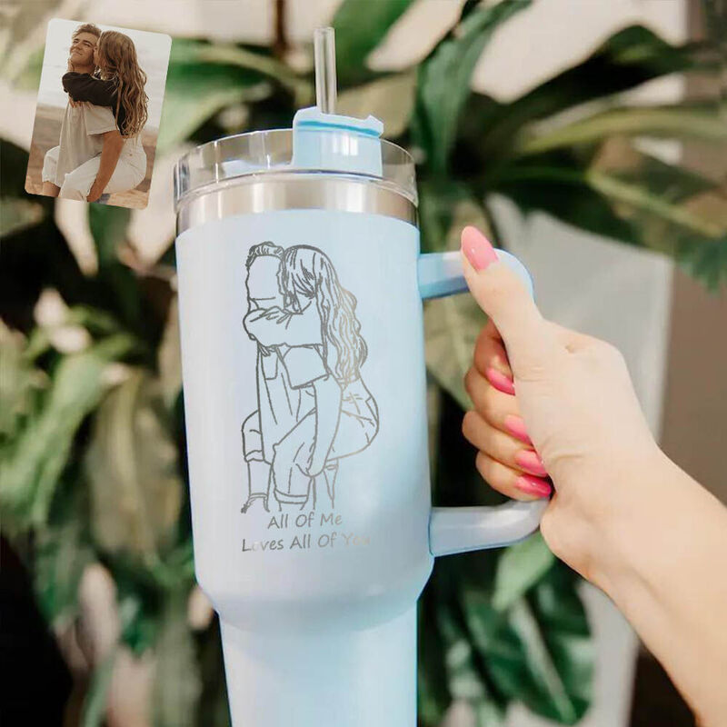 カップル 写真 イラスト メッセージ 蓋付き ストロー付き 1182ml 真空断熱 保温 保冷 タンブラー オリジナル