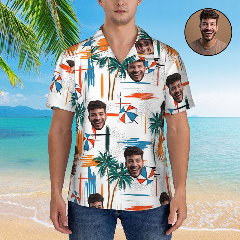 Personalized Hawaiian Shirt with Beach Umbrella Pattern Holiday Look Birthday Gift for Men