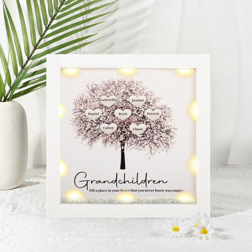 Marco luminoso personalizado del árbol de familia "grandchildren fill a place in your heart"