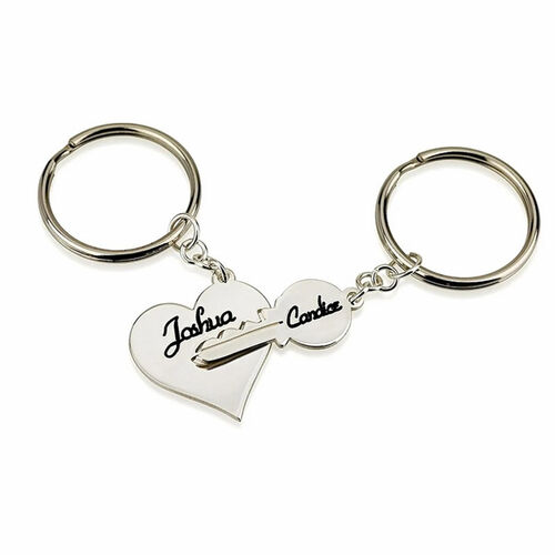 Personalized Name Key and Heart Lock Key Fob for Couple
