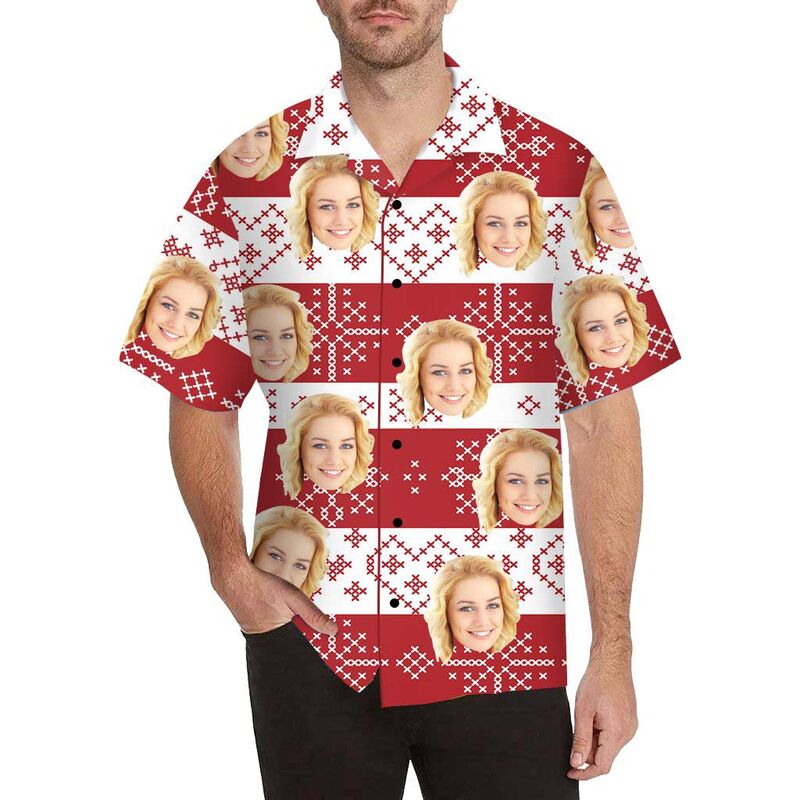 Chemise hawaïenne rouge et blanche à points croisés pour hommes avec impression personnalisée
