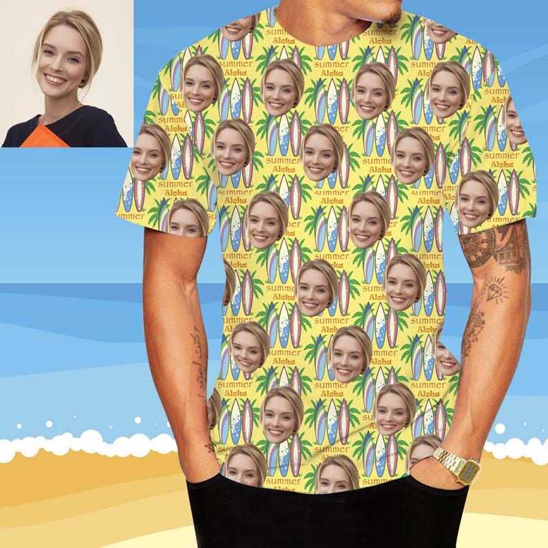 Personalized Hawaiian Face T-Shirt With Beach