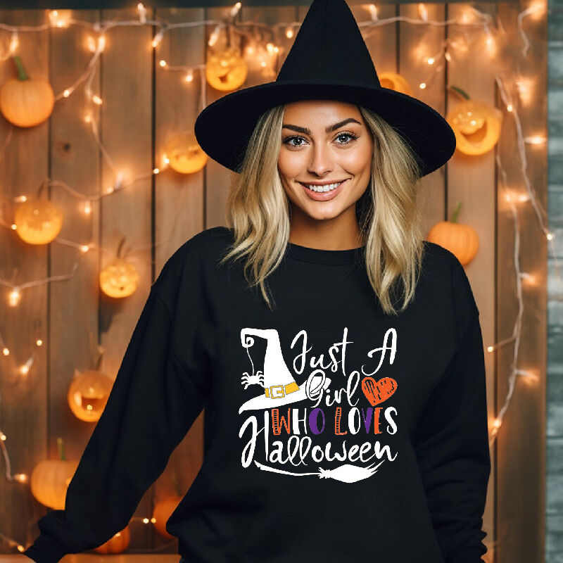 Timelessly Stylish Sweatshirt with Magic Broom Pattern Unique Gift for Friend "Just A Girl"