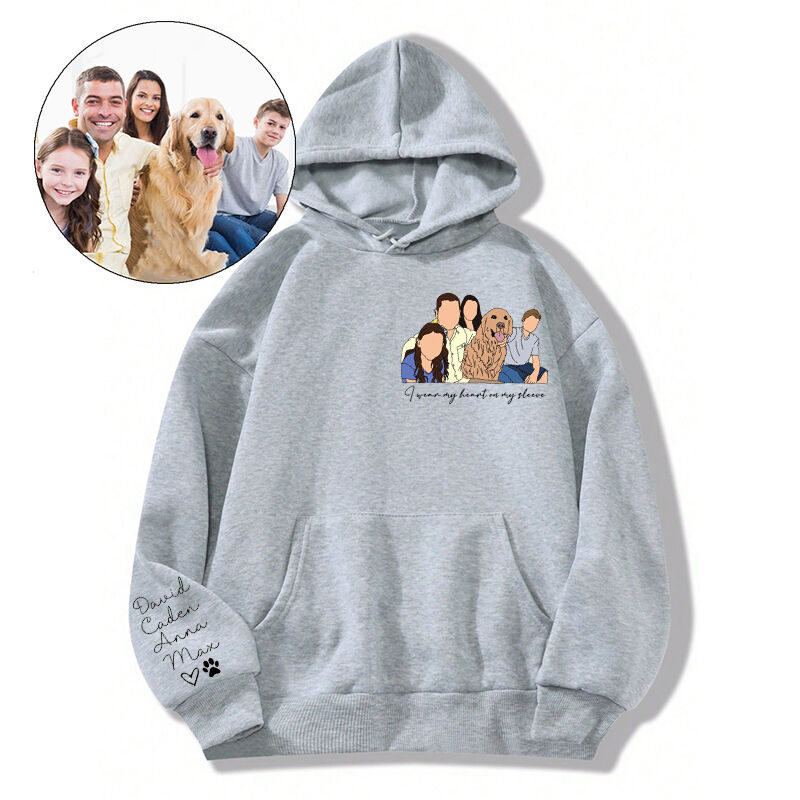 Personalized Hoodie Family Portrait with Custom Names On The Sleeve Perfect Gift for Family
