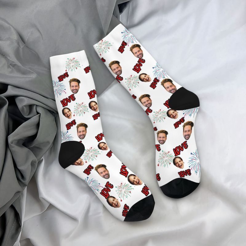 Customized Face Socks with Love Text for Anniversary Gifts for Couples