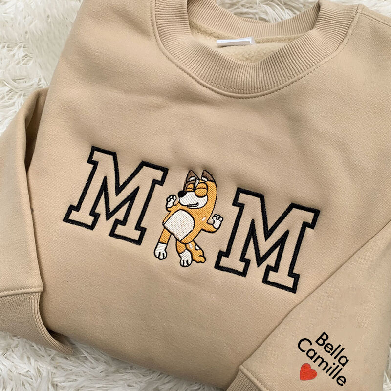 Personalisiertes Sweatshirt gestickt Cartoon-Paar Hund mit benutzerdefinierten Namen Perfektes Geschenk für Eltern