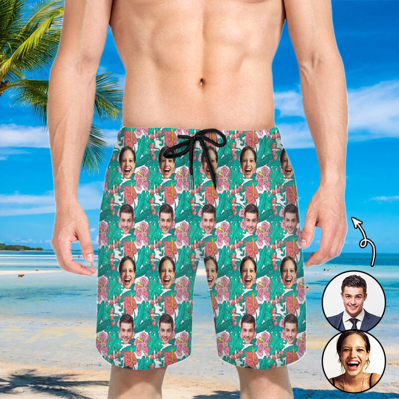 Personalized Picture Men's Beach Shorts Captivating Present for Dear Boyfriend