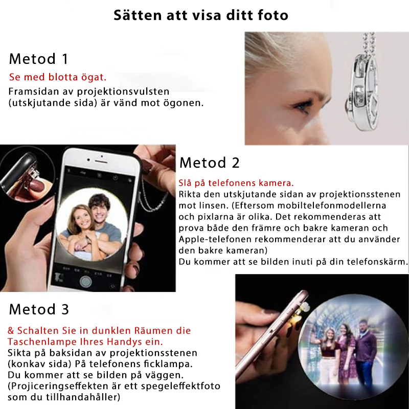 Personlig smyckeskrin med projicerat bildhalsband Vacker present till alla hjärtans dag