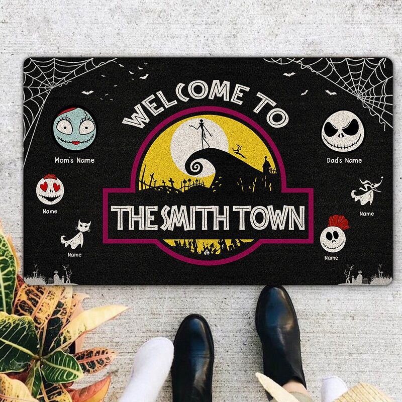 Paillasson personnalisé Bienvenue en ville Design familial personnalisé Cadeau d'Halloween attrayant