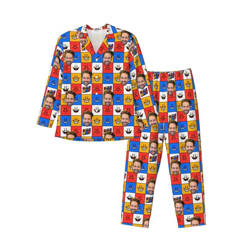 Personalized Pajamas Custom Photo Colorful Little Emoticon Block Design Vibrant Gift for Family