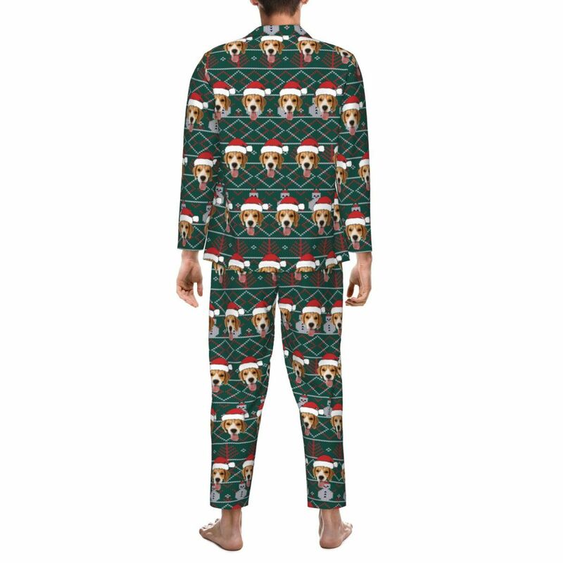 Personalized Pajamas Custom Pet Head Photo with Christmas Hat Design Attractive Gift for Pet Lovers