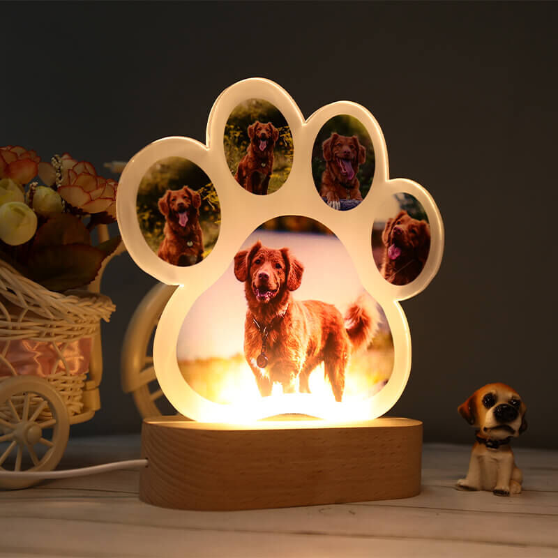 Gepersonaliseerd fotonachtlampje met pootafdruk Creatief cadeau voor dierenliefhebbers