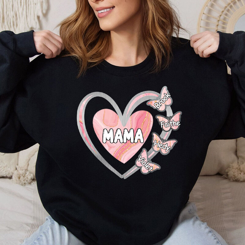 Personalized Sweatshirt Custom Colorful Glitter Heart Butterfly Kids Design Exquisite Mother's Day Gift