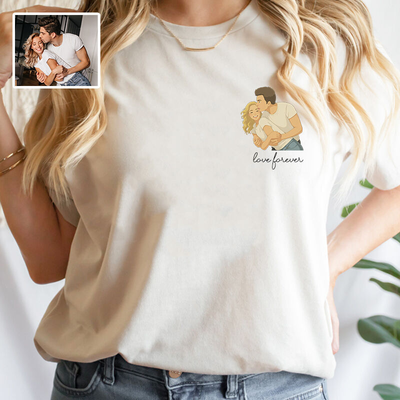 Personalized T-shirt Custom Couple Photo Ghibli Anime Style Design Warm Anniversary Gift for Lover