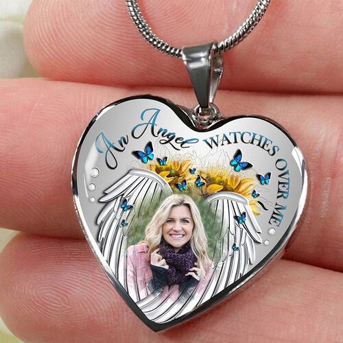 "An Angel Watches Over Me" Custom Photo Necklace