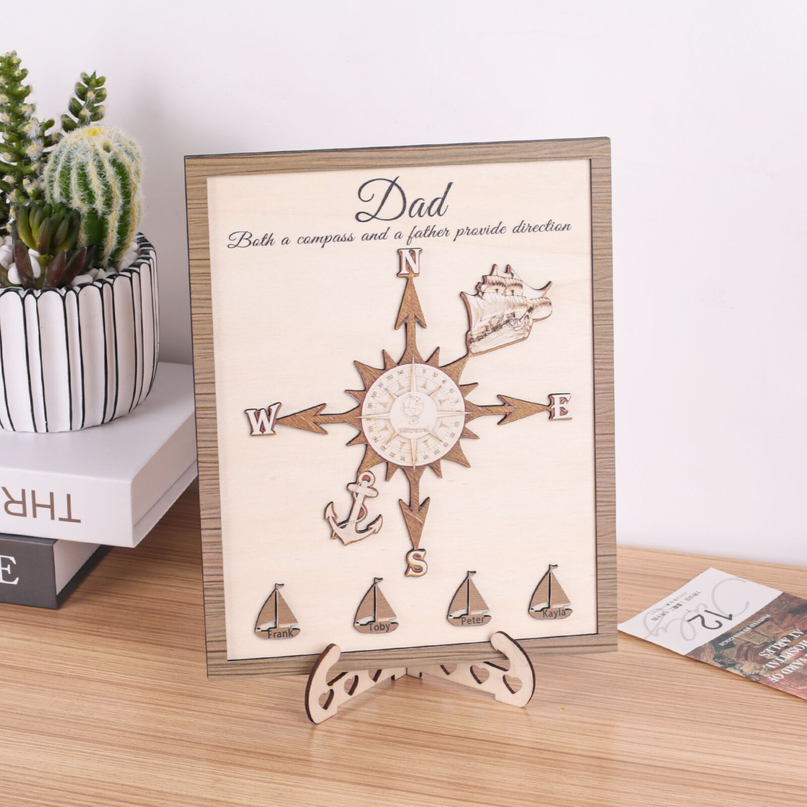 Personalized Name Frame with Compass Pattern Cool Gift for Father's Day