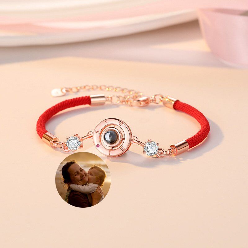Personalized Photo Projection Bracelet Disc with Black Cord-For Wife