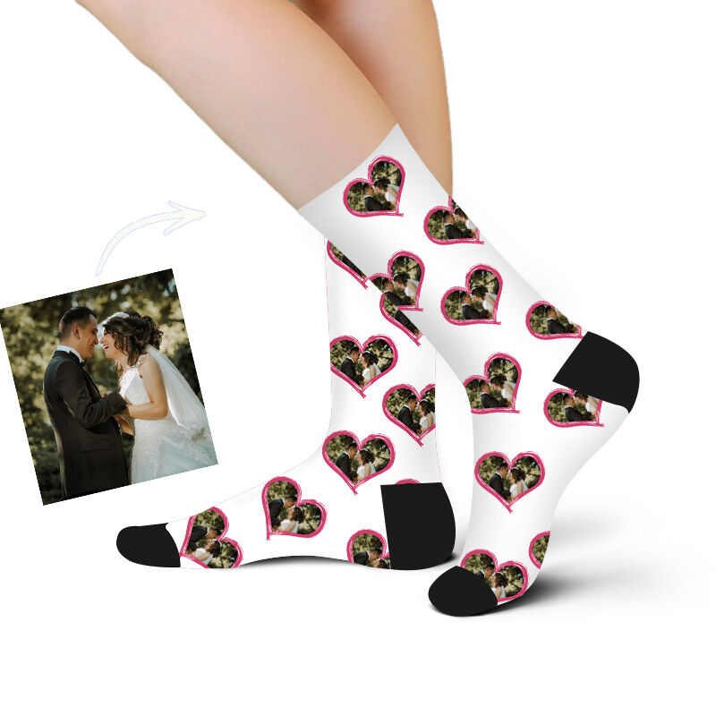 Custom Face Heart Picture Socks Gift for Couple