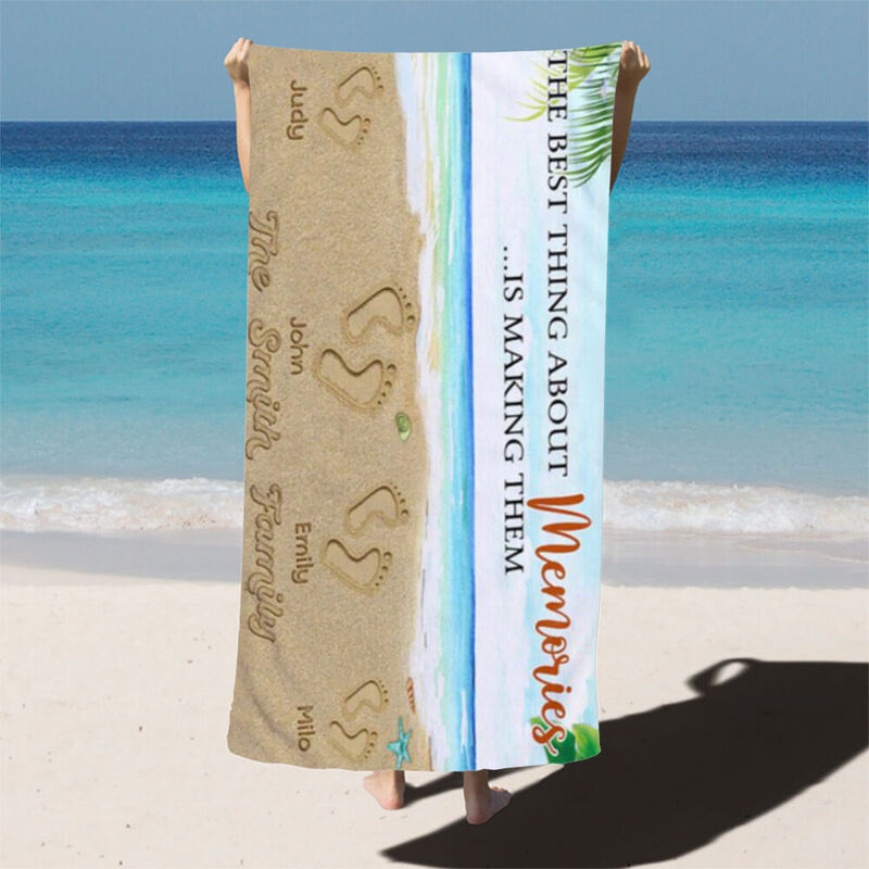 Custom Name Bath Towel Creative Gift for Family "The Best Thing About Memories Is Making Them"
