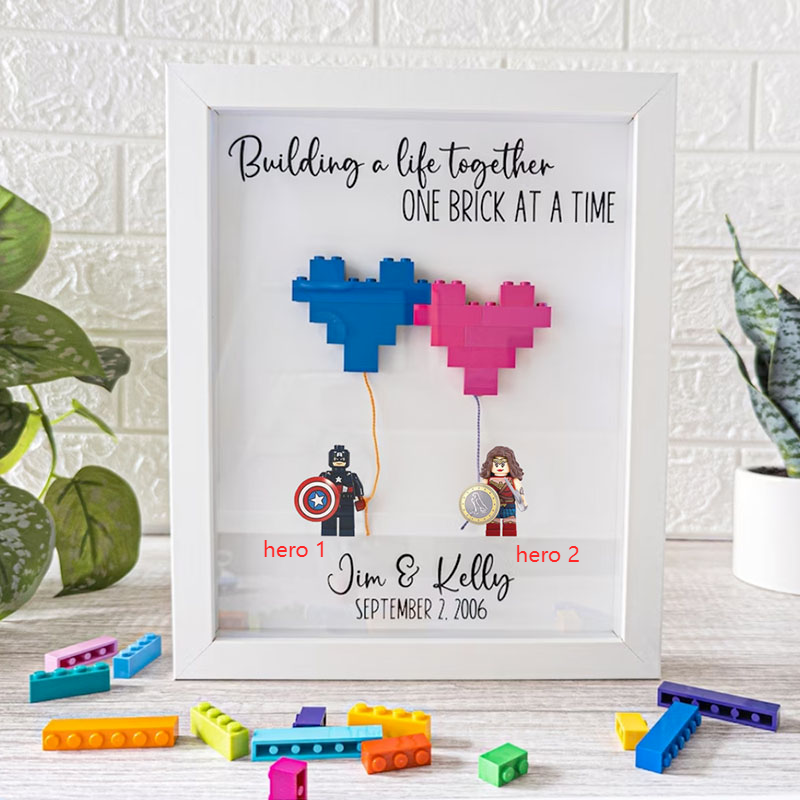 Personalized Superhero Frame with Building Block Decoration for Couple