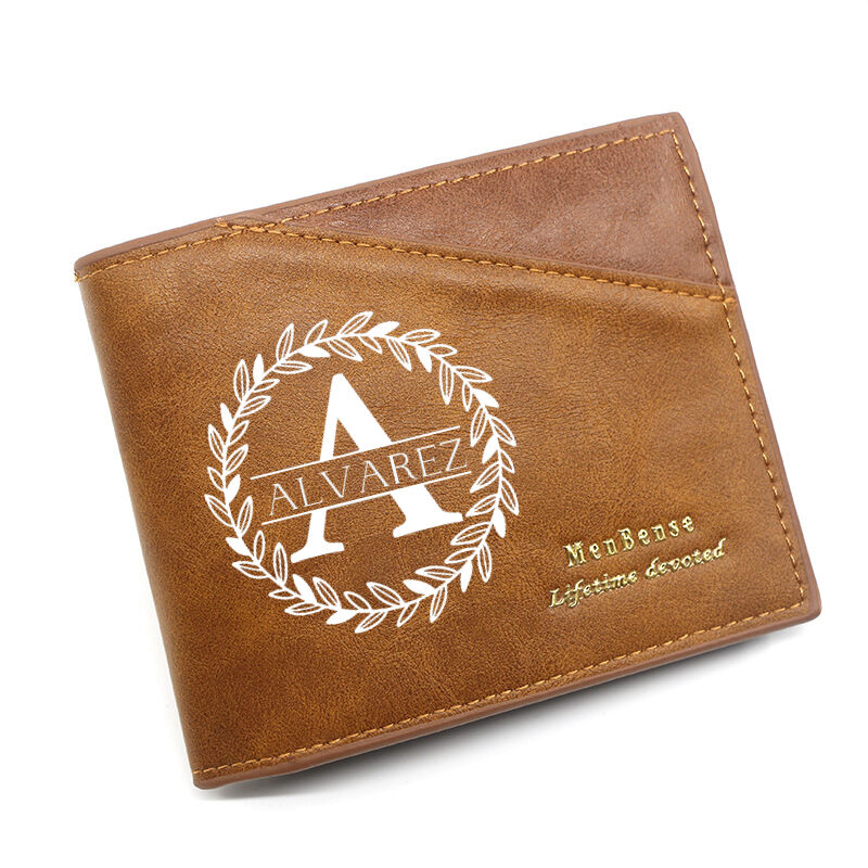 Personalized Simple Men's Leather Wallet Custom Name and Initial for Best Father
