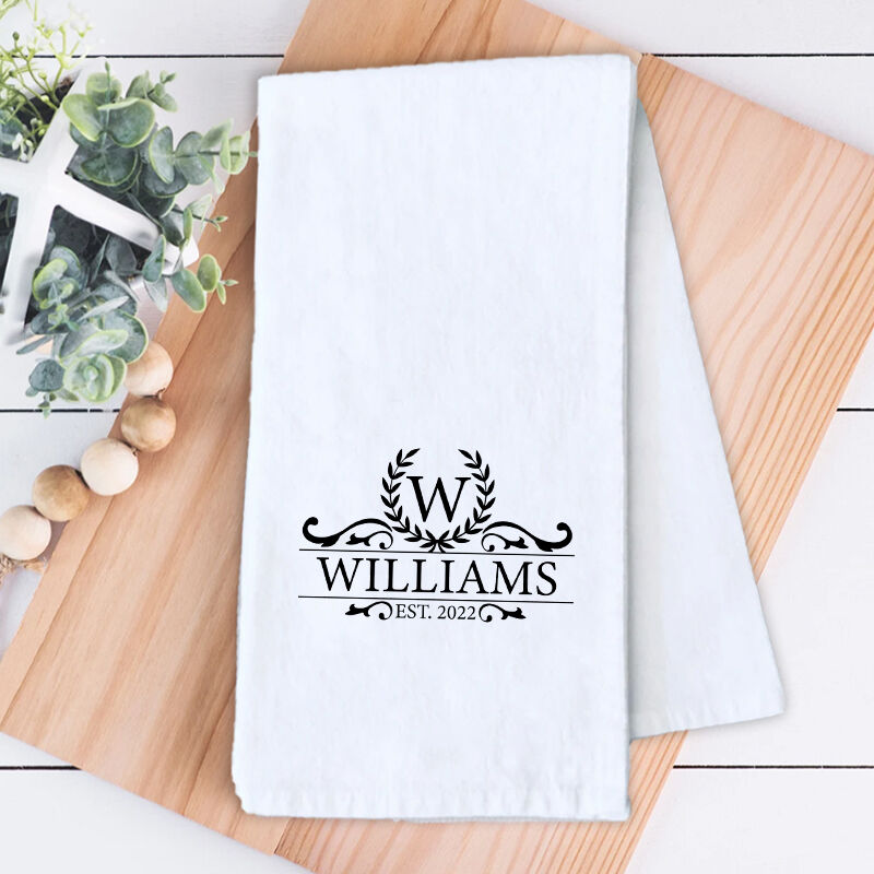 Personalized Towel with Custom Letter and Year Aesthetic Pattern Design for Family