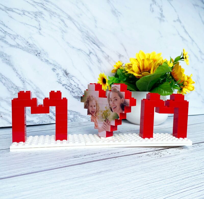 Bloc photo personnalisé MOM Briques Lego avec figurines personnalisées cadeau pour maman