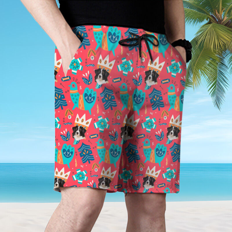 Personalized Picture Men's Beach Shorts with Cartoon Roosters Pattern Cute Gift for Friend