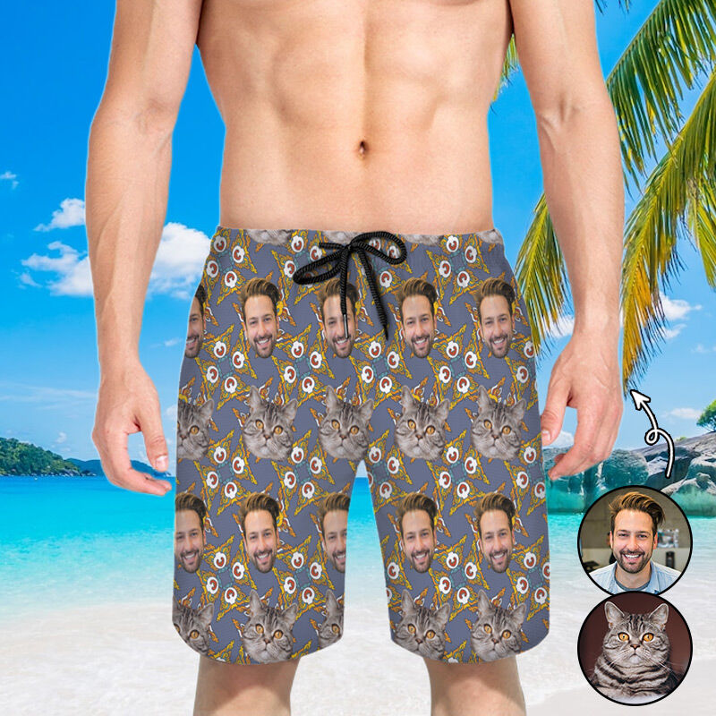 Personalized Picture Men's Beach Shorts Unique Design Gift for Family