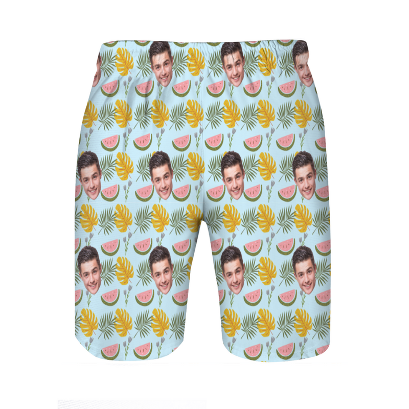 Personalized Picture Men's Beach Shorts with Watermelon Pattern Stylish Present for Boyfriend